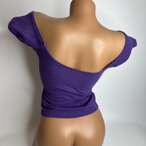 Y2K Clockhouse Womens XS Small Purple Off Shoulder Baby Tee Cap Sleeve Top - Picture 2 of 10